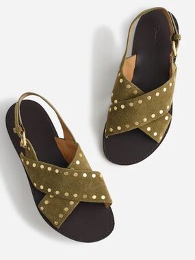 Madewell Olive Suede Crisscross Stud Slingback Sandals